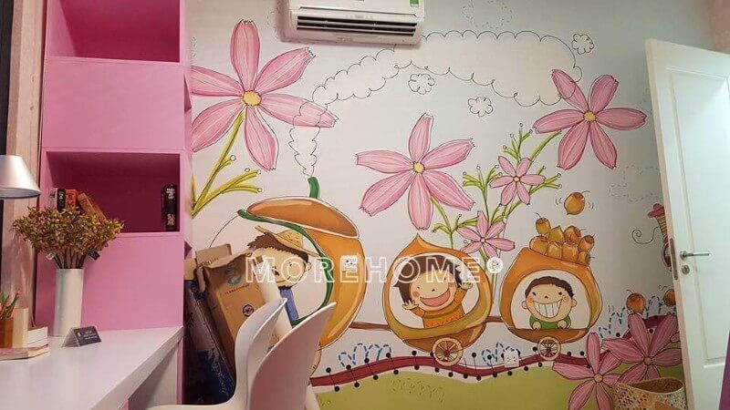 Hoàn thiện thi công tranh dán tường hàn quốc đẹp cho bé gái tại căn hộ chung cư imperia sky garden, hai bà trưng, hà nội